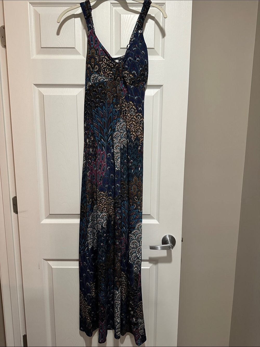 Navy Paisley Print Maxi Dress with V-Neck